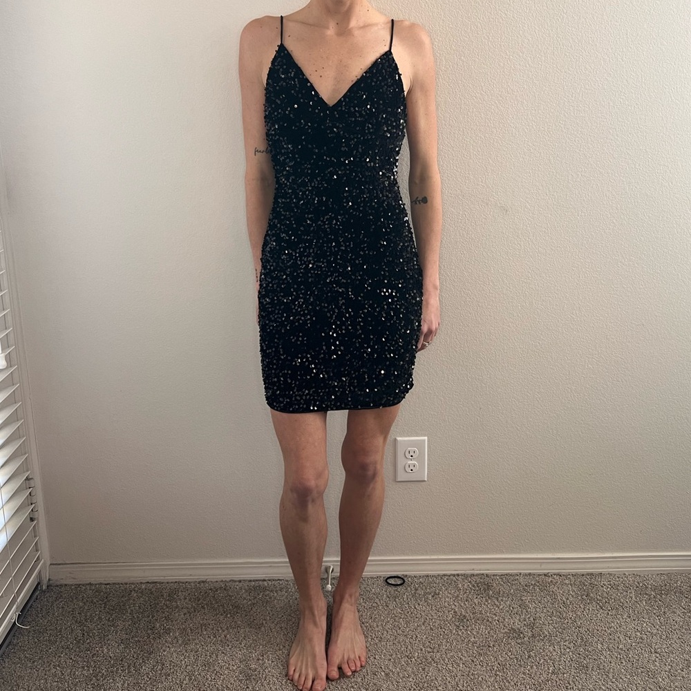 Black sparkle, tank top, mini tight dress